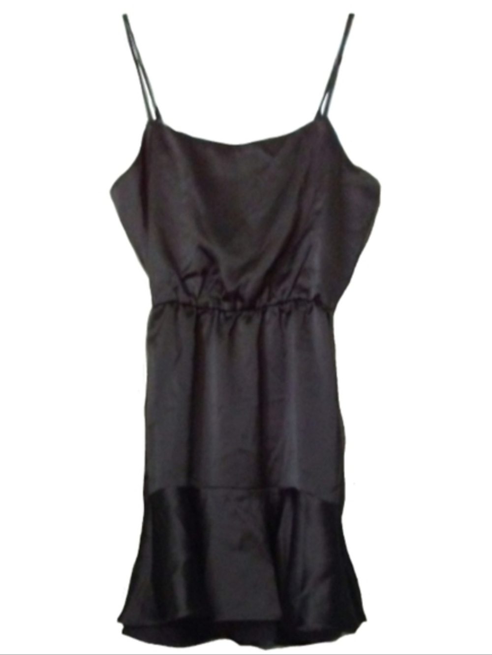 Silky Little Black Dress Satin Mini Slip LBD Flare Ruffle Hem Y2K Forever 21 M L